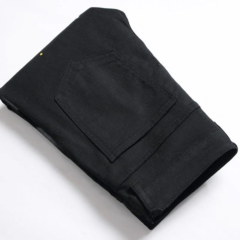 Nouveau Jeans noirs de mode pour hommes Peinture en aérosol Skinny Straight Jeans de haute qualité