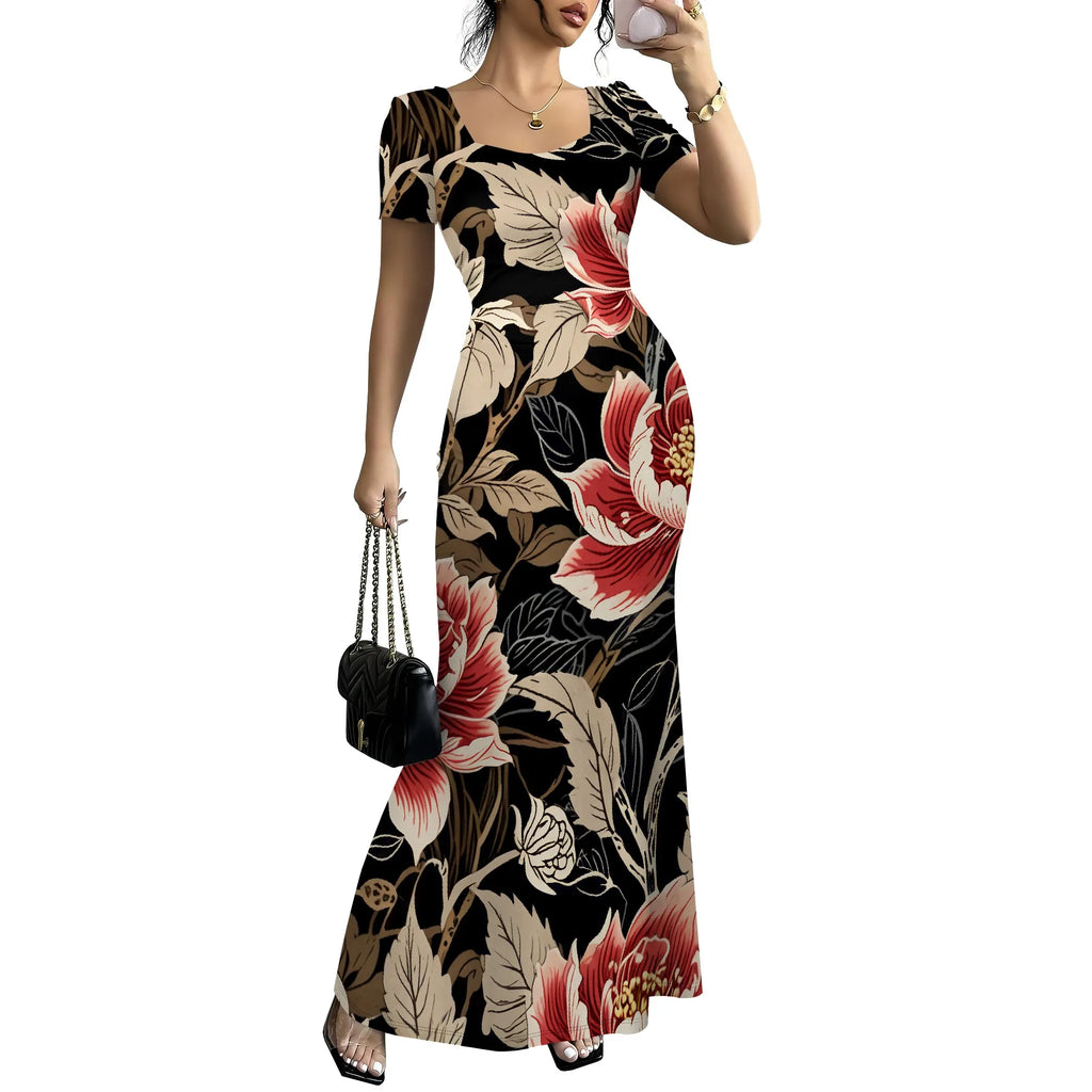 Robe longue moulante pour femmes - Été décontracté à manches courtes Midi Club Party Robes moulantes