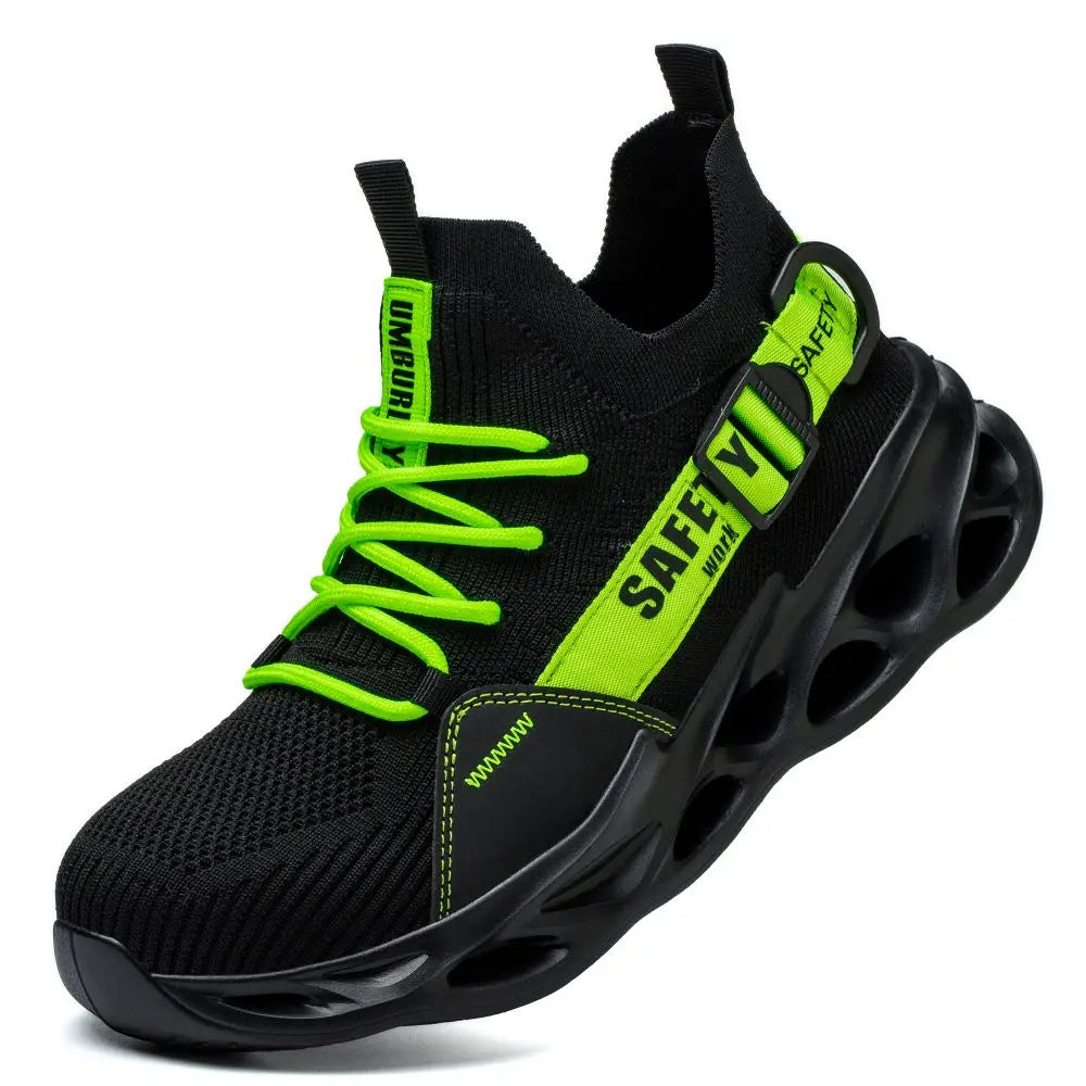 Chaussures de sécurité à embout d'acier pour homme, anti-écrasement et anti-perforation, respirantes et tendance, idéales pour l'extérieur et le travail.