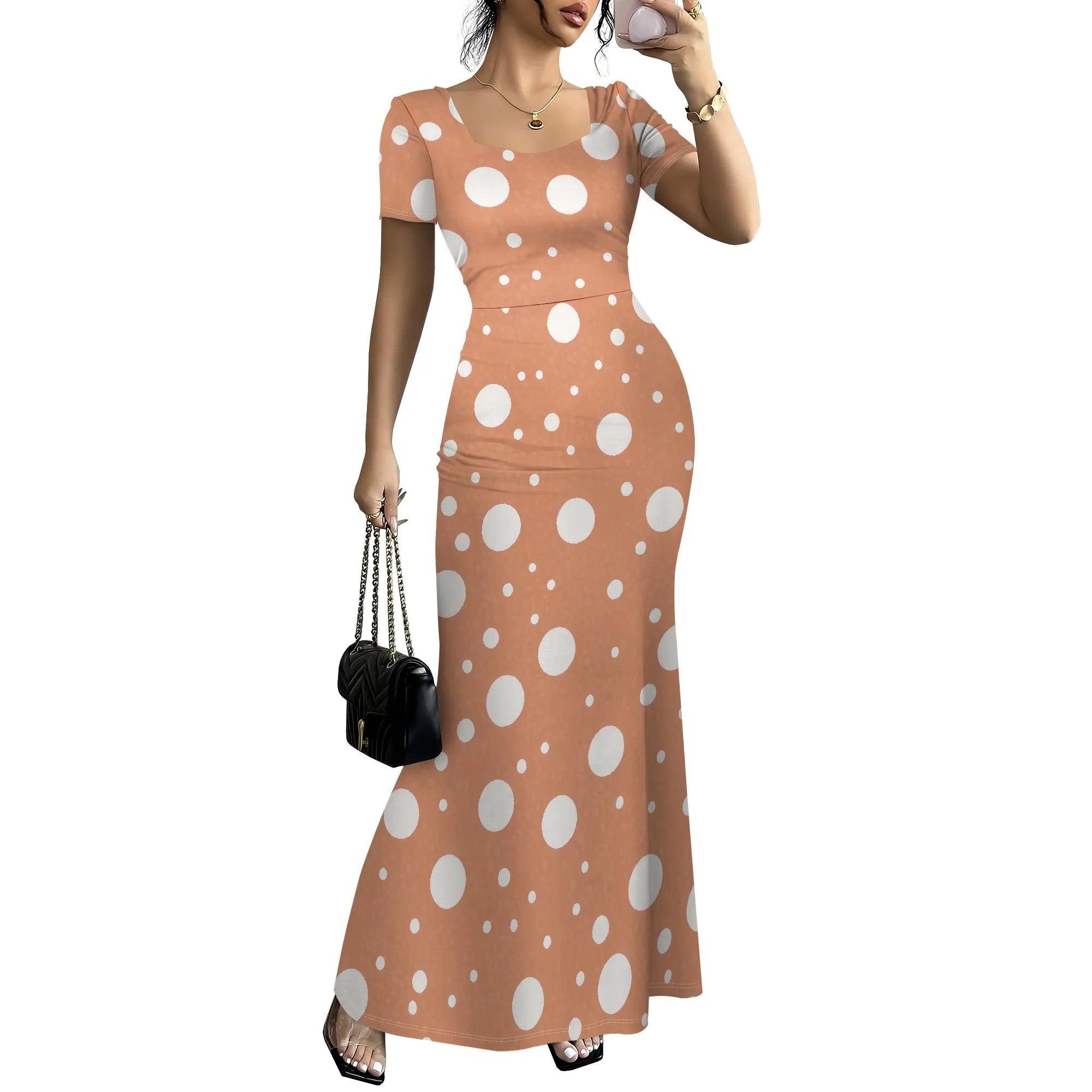 Robe longue moulante pour femmes - Été décontracté à manches courtes Midi Club Party Robes moulantes