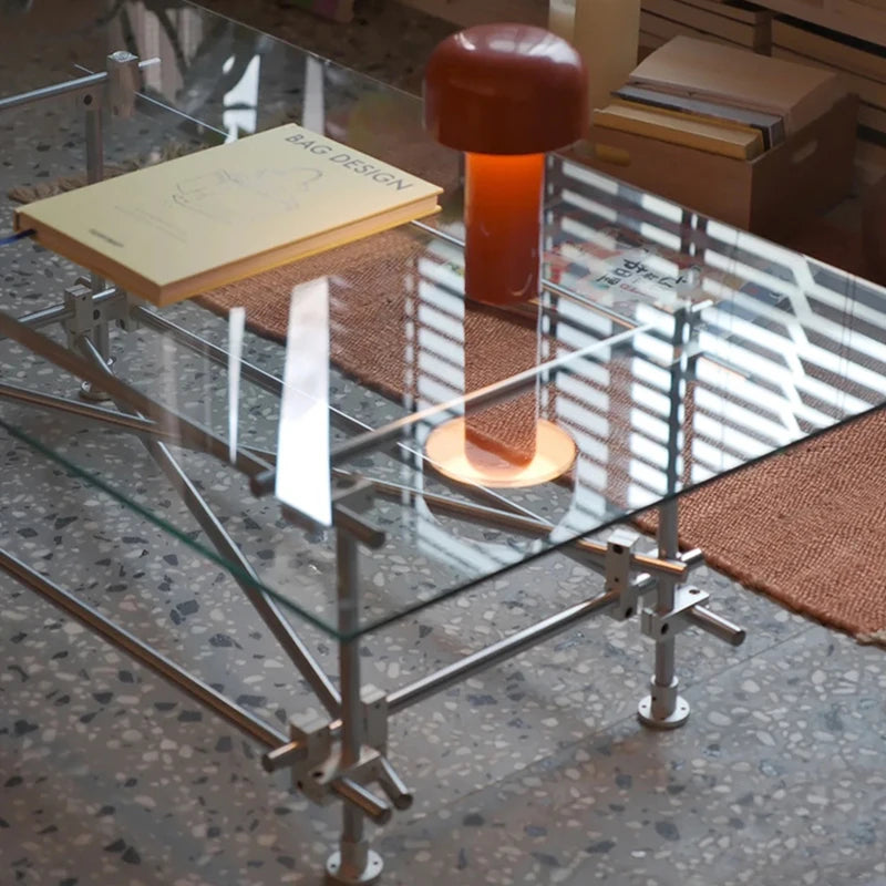 Table basse transparente, organisateur unique, table basse de qualité industrielle, décoration minimaliste moderne, meubles