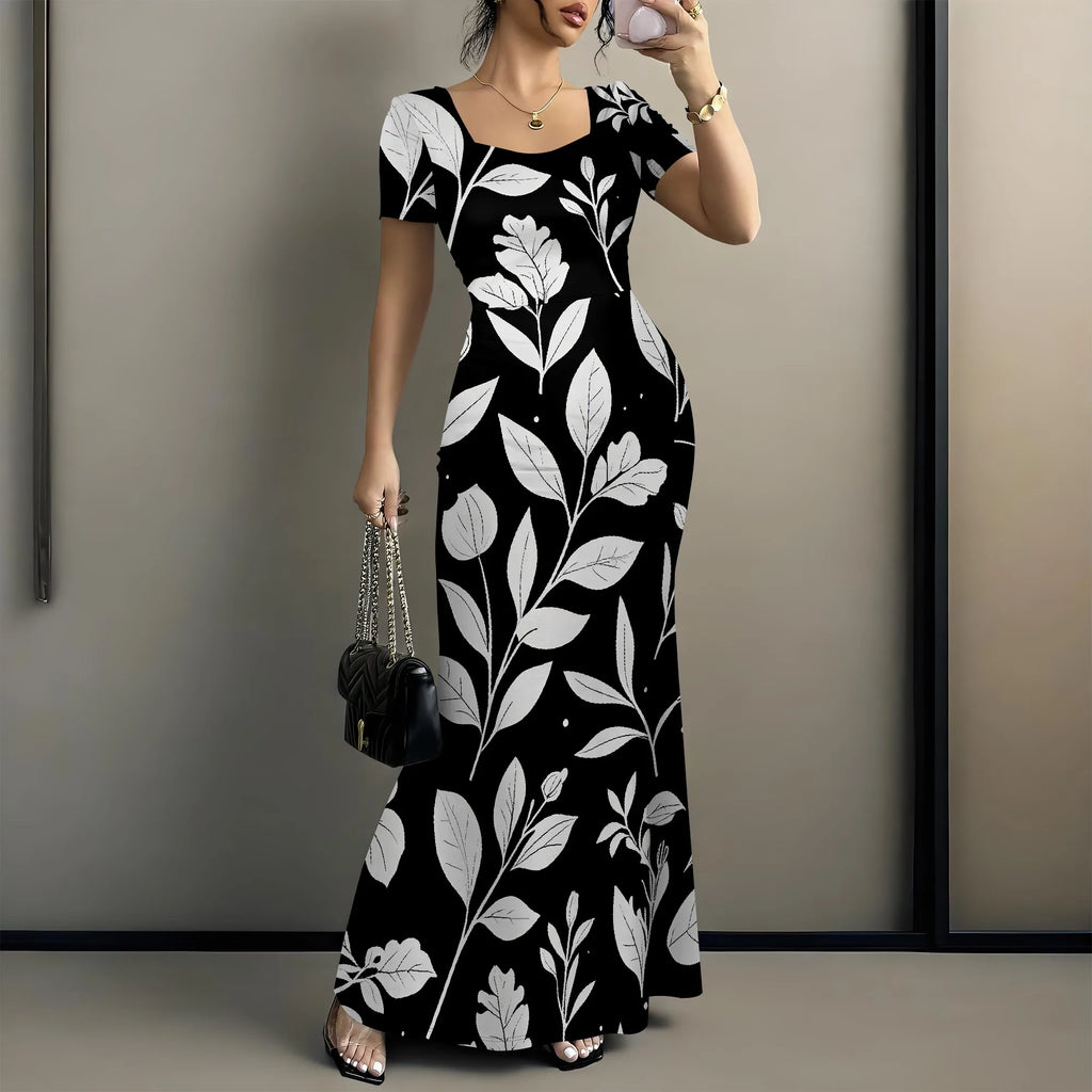 Robe longue moulante pour femmes - Été décontracté à manches courtes Midi Club Party Robes moulantes