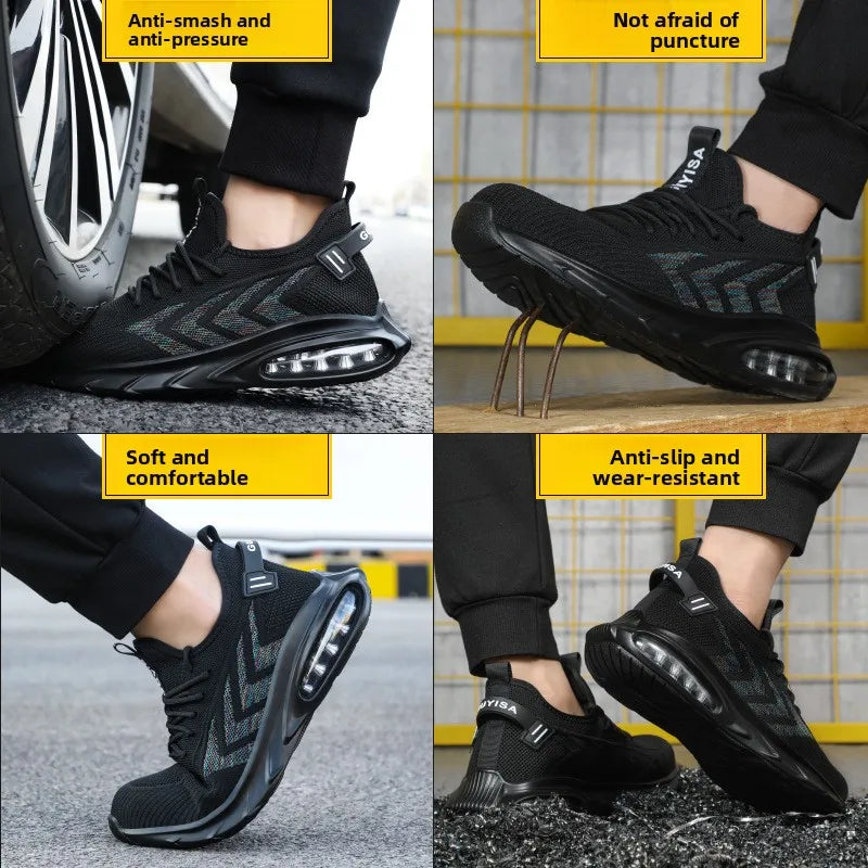 Chaussures de sécurité pour hommes Coussin d’air Chaussures de travail pour hommes Chaussures de travail légères et respirantes Protection Chaussures à bout en acier Anti-crevaison