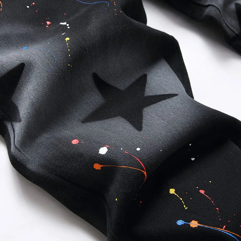Nouveau Jeans noirs de mode pour hommes Peinture en aérosol Skinny Straight Jeans de haute qualité