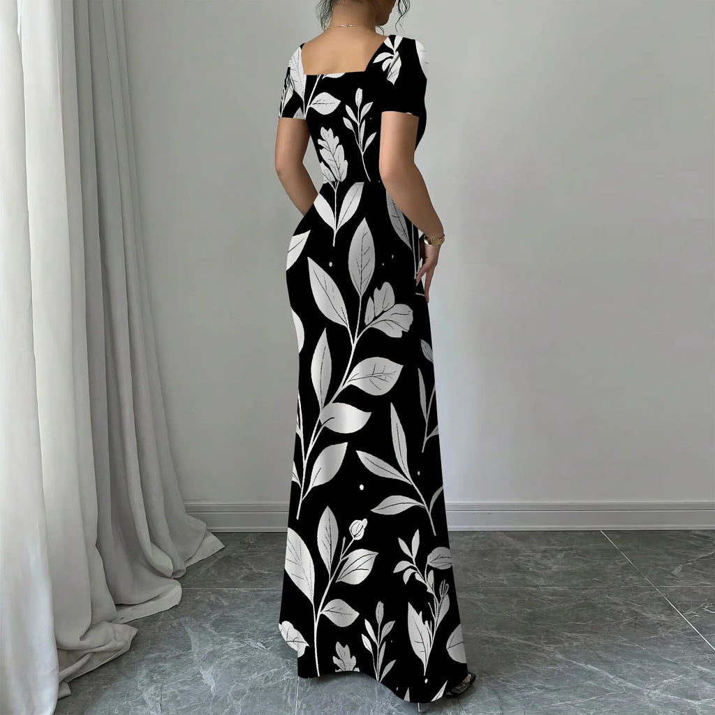 Robe longue moulante pour femmes - Été décontracté à manches courtes Midi Club Party Robes moulantes