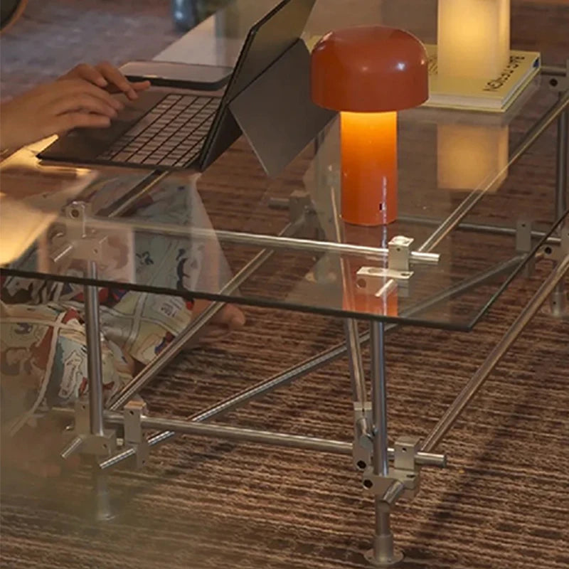 Table basse transparente, organisateur unique, table basse de qualité industrielle, décoration minimaliste moderne, meubles