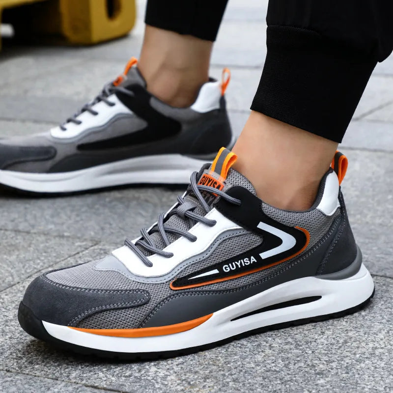 Chaussures de sécurité pour hommes Bouton rotatif Baskets pour hommes Chaussures de travail anti-écrasage anti-écras pour hommes Chaussures de sécurité pour hommes Bout en acier