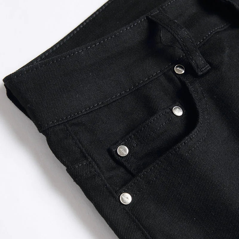 Nouveau Jeans noirs de mode pour hommes Peinture en aérosol Skinny Straight Jeans de haute qualité